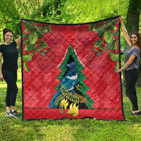 New Zealand Christmas In July Quilt Kowhai Tui Bird With Pohutukawa - Red