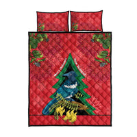New Zealand Christmas In July Quilt Bed Set Kowhai Tui Bird With Pohutukawa - Red