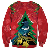 New Zealand Christmas In July Sweatshirt Kowhai Tui Bird With Pohutukawa - Red