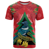 New Zealand Christmas In July T Shirt Kowhai Tui Bird With Pohutukawa - Red