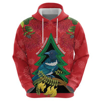 New Zealand Christmas In July Zip Hoodie Kowhai Tui Bird With Pohutukawa - Red