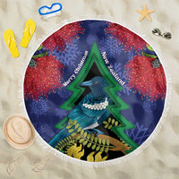 New Zealand Christmas In July Beach Blanket Kowhai Tui Bird With Pohutukawa - Blue