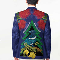 New Zealand Christmas In July Blazer Kowhai Tui Bird With Pohutukawa - Blue - Polynesian Pride