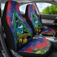 New Zealand Christmas In July Car Seat Cover Kowhai Tui Bird With Pohutukawa - Blue