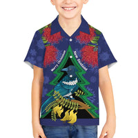 New Zealand Christmas In July Family Matching Long Sleeve Bodycon Dress and Hawaiian Shirt Kowhai Tui Bird With Pohutukawa - Blue