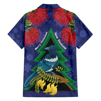 New Zealand Christmas In July Family Matching Short Sleeve Bodycon Dress and Hawaiian Shirt Kowhai Tui Bird With Pohutukawa - Blue