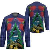 New Zealand Christmas In July Hockey Jersey Kowhai Tui Bird With Pohutukawa - Blue LT14 - Polynesian Pride