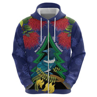 New Zealand Christmas In July Hoodie Kowhai Tui Bird With Pohutukawa - Blue