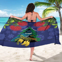 New Zealand Christmas In July Sarong Kowhai Tui Bird With Pohutukawa - Blue