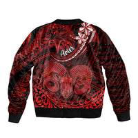 Polynesian Pride Aries Zodiac Bomber Jacket Astrological Sign Tribal Plumeria Red Galaxy LT14 - Polynesian Pride