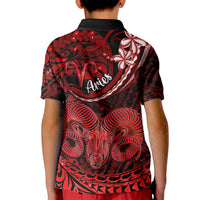 Polynesian Pride Aries Zodiac Kid Polo Shirt Astrological Sign Tribal Plumeria Red Galaxy LT14 - Polynesian Pride