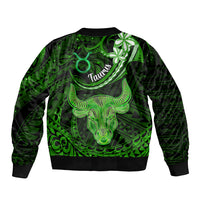 Polynesian Pride Taurus Zodiac Sleeve Zip Bomber Jacket Astrological Sign Tribal Plumeria Green Galaxy LT14 - Polynesian Pride