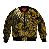 Polynesian Pride Gemini Zodiac Sleeve Zip Bomber Jacket Astrological Sign Tribal Plumeria Gold Galaxy LT14 Unisex Gold - Polynesian Pride
