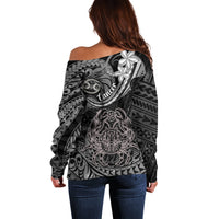 Polynesian Pride Cancer Zodiac Off Shoulder Sweater Astrological Sign Tribal Plumeria Grey Galaxy LT14 - Polynesian Pride