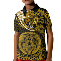 Polynesian Pride Leo Zodiac Kid Polo Shirt Astrological Sign Tribal Plumeria Gold Galaxy LT14 Kid Gold - Polynesian Pride