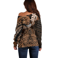 Polynesian Pride Virgo Zodiac Off Shoulder Sweater Astrological Sign Tribal Plumeria Brown Galaxy LT14 - Polynesian Pride