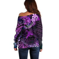 Polynesian Pride Sagittarius Zodiac Off Shoulder Sweater Astrological Sign Tribal Plumeria Purple Galaxy LT14 - Polynesian Pride
