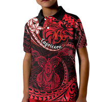 Polynesian Pride Capricorn Zodiac Kid Polo Shirt Astrological Sign Tribal Plumeria Red Galaxy LT14 Kid Red - Polynesian Pride