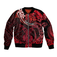 Polynesian Pride Capricorn Zodiac Sleeve Zip Bomber Jacket Astrological Sign Tribal Plumeria Red Galaxy LT14 Unisex Red - Polynesian Pride