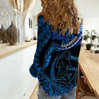 Polynesian Pride Aquarius Zodiac Women Casual Shirt Astrological Sign Tribal Plumeria Blue Galaxy LT14 - Polynesian Pride