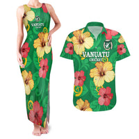 Custom Vanuatu Cricket Couples Matching Tank Maxi Dress and Hawaiian Shirt 2024 Tropical Flowers Version LT14 Green - Polynesian Pride