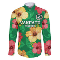 Custom Vanuatu Cricket Family Matching Long Sleeve Bodycon Dress and Hawaiian Shirt 2024 Tropical Flowers Version