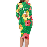 Custom Vanuatu Cricket Family Matching Long Sleeve Bodycon Dress and Hawaiian Shirt 2024 Tropical Flowers Version