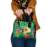 Custom Vanuatu Cricket Shoulder Handbag 2024 Tropical Flowers Version LT14 One Size Green - Polynesian Pride
