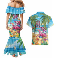 Flamingo Aloha Hawaii Couples Matching Mermaid Dress and Hawaiian Shirt It's 5 O’Clock Somewhere Tropical Vibes - Polynesian Pride