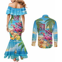 Flamingo Aloha Hawaii Couples Matching Mermaid Dress and Long Sleeve Button Shirt It's 5 O’Clock Somewhere Tropical Vibes - Polynesian Pride