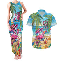 Flamingo Aloha Hawaii Couples Matching Tank Maxi Dress and Hawaiian Shirt It's 5 O’Clock Somewhere Tropical Vibes - Polynesian Pride