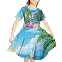Flamingo Aloha Hawaii Kid Short Sleeve Dress It's 5 O’Clock Somewhere Tropical Vibes - Polynesian Pride