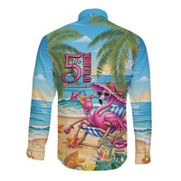 Flamingo Aloha Hawaii Long Sleeve Button Shirt It's 5 O’Clock Somewhere Tropical Vibes - Polynesian Pride