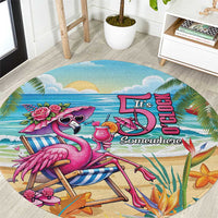 Flamingo Aloha Hawaii Round Carpet It's 5 OClock Somewhere Tropical Vibes LT14 Blue - Polynesian Pride