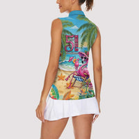 Flamingo Aloha Hawaii Women Sleeveless Polo Shirt It's 5 O’Clock Somewhere Tropical Vibes - Polynesian Pride