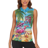 Flamingo Aloha Hawaii Women Sleeveless Polo Shirt It's 5 O’Clock Somewhere Tropical Vibes - Polynesian Pride