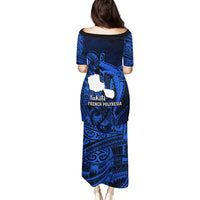 French Polynesia Tahiti Puletasi Polynesian Shark Tattoo With Hibiscus Blue Version LT14 - Polynesian Pride