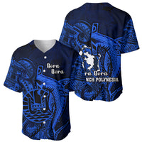 French Polynesia Bora Bora Baseball Jersey Polynesian Shark Tattoo With Hibiscus Blue Version LT14 - Polynesian Pride