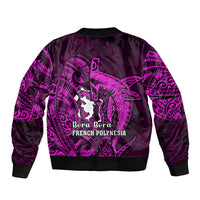 French Polynesia Bora Bora Bomber Jacket Polynesian Shark Tattoo With Hibiscus Pink Version LT14 - Polynesian Pride