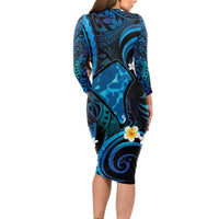 Tokelau Fakaofo Atoll Long Sleeve Bodycon Dress Polynesian Tattoo Plumeria With Map LT14 - Polynesian Pride