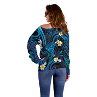 Tokelau Fakaofo Atoll Off Shoulder Sweater Polynesian Tattoo Plumeria With Map