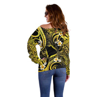 Tokelau Atafu Atoll Off Shoulder Sweater Polynesian Tattoo Plumeria With Map
