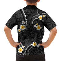 Black And Gray Family Matching Short Sleeve Bodycon Dress and Hawaiian Shirt Curves Polynesian Tattoo Mix Plumeria Flowers LT14 - Polynesian Pride