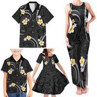 Black And Gray Family Matching Tank Maxi Dress and Hawaiian Shirt Curves Polynesian Tattoo Mix Plumeria Flowers LT14 - Polynesian Pride