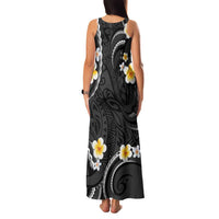 Black And Gray Family Matching Tank Maxi Dress and Hawaiian Shirt Curves Polynesian Tattoo Mix Plumeria Flowers LT14 - Polynesian Pride