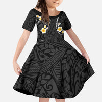 Black And Gray Kid Short Sleeve Dress Curves Polynesian Tattoo Mix Plumeria Flowers