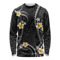 Black And Gray Long Sleeve Shirt Curves Polynesian Tattoo Mix Plumeria Flowers