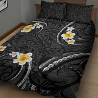 Black And Gray Quilt Bed Set Curves Polynesian Tattoo Mix Plumeria Flowers