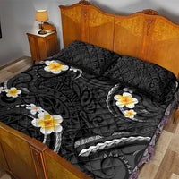 Black And Gray Quilt Bed Set Curves Polynesian Tattoo Mix Plumeria Flowers
