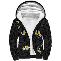 Black And Gray Sherpa Hoodie Curves Polynesian Tattoo Mix Plumeria Flowers
